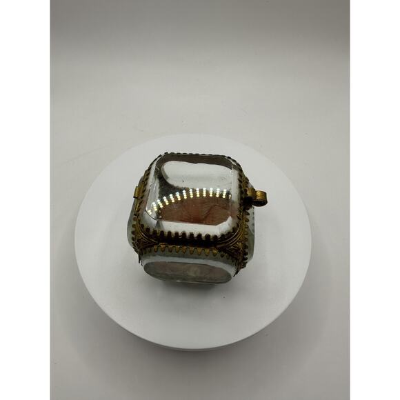 Antique French Ormolu Gilded Bronze Beveled Glass Jewelry Casket Ring Box Pillow - Picture 4 of 11